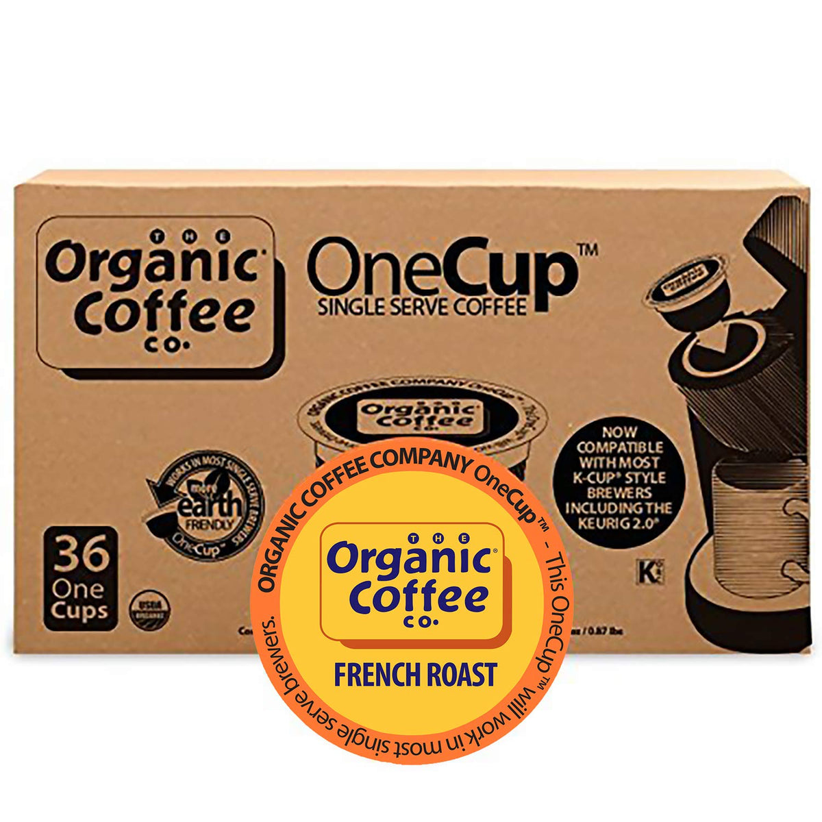 THE ORGANIC COFFEE CO. Compostable OneCup Pods – French Roast, 36 ct | Keurig 2.0 Compatible | USDA Organic