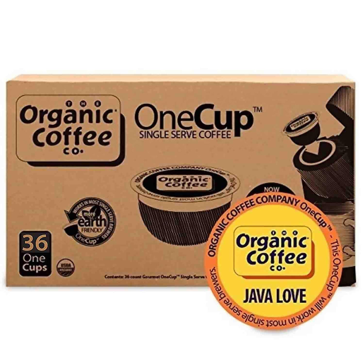 The Organic Coffee Co. Java Love Compostable Pods (36 Ct) — Keurig K-Cup Compatible, Medium Roast, USDA Organic