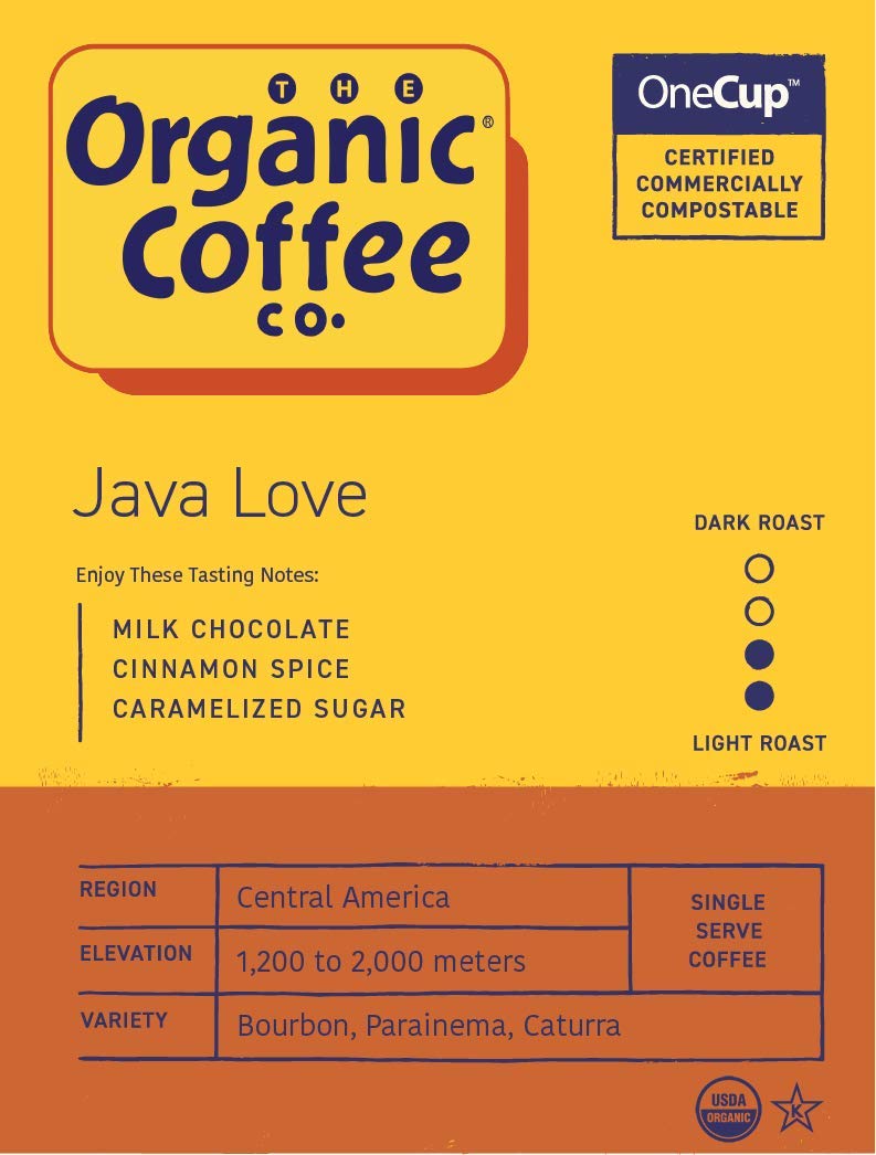 The Organic Coffee Co. Java Love Compostable Pods (36 Ct) — Keurig K-Cup Compatible, Medium Roast, USDA Organic