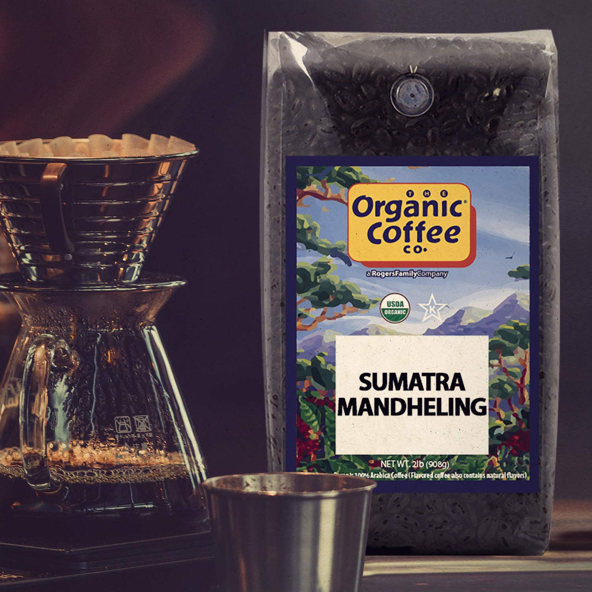 The Organic Coffee Co. Sumatra Mandheling Whole Bean Coffee – 2LB, Medium Light Roast, USDA Organic