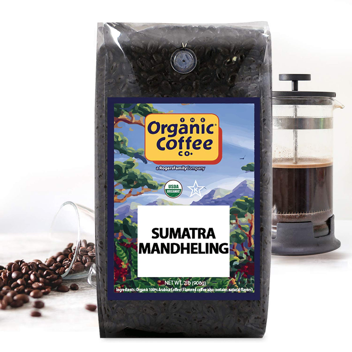 The Organic Coffee Co. Sumatra Mandheling Whole Bean Coffee – 2LB, Medium Light Roast, USDA Organic