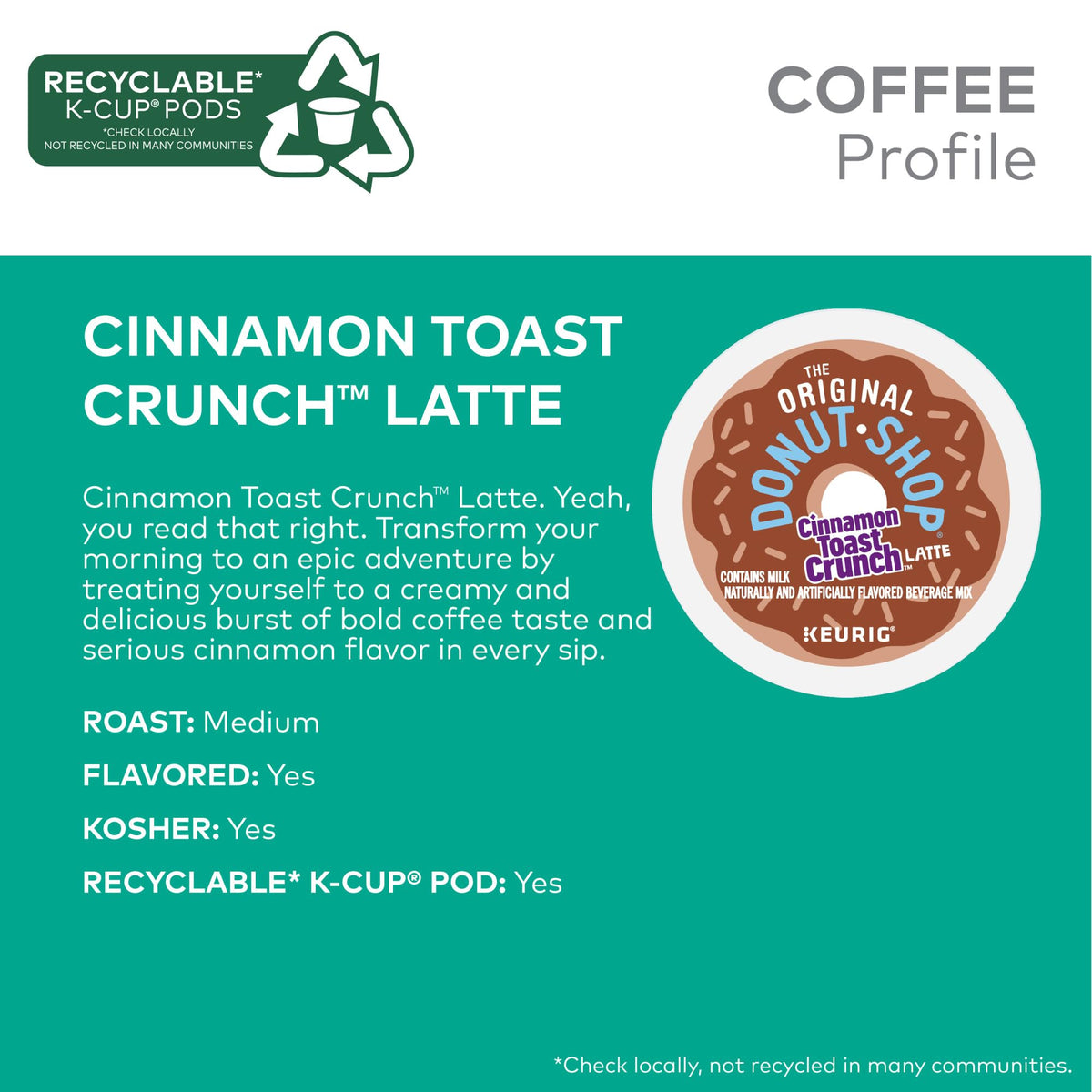 The Original Donut Shop Cinnamon Toast Crunch One-Step Latte K-Cup Pods, 60 Count (6 Packs)