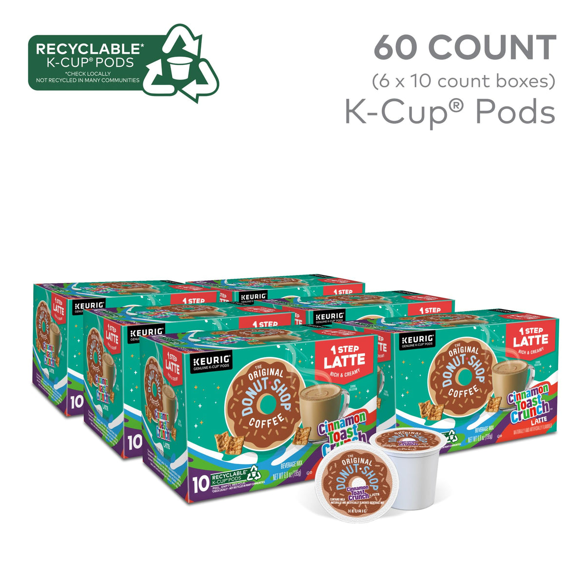 The Original Donut Shop Cinnamon Toast Crunch One-Step Latte K-Cup Pods, 60 Count (6 Packs)