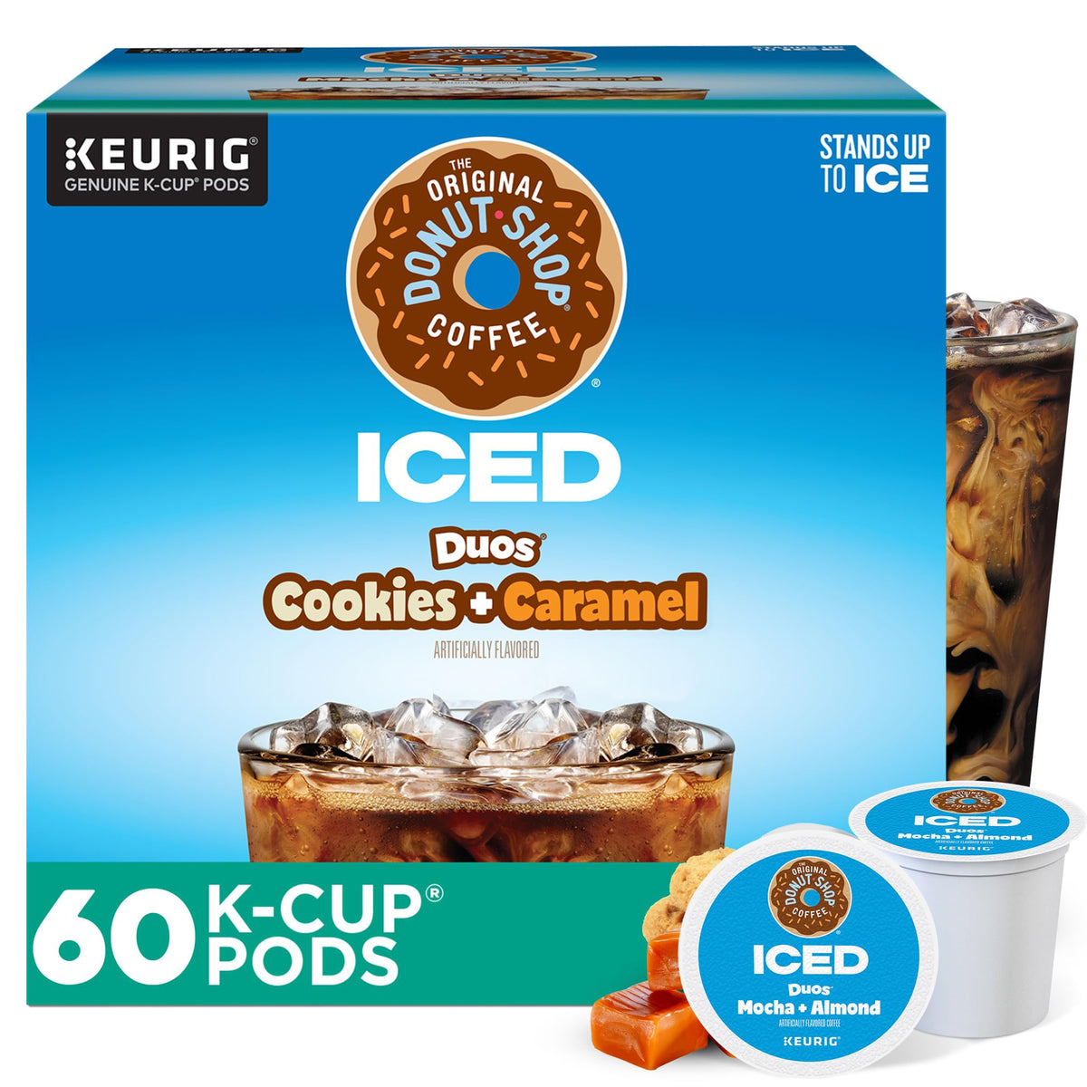 The Original Donut Shop ICED Duos Cookies + Caramel Coffee K-Cups — 60 Count (6 Packs of 10)