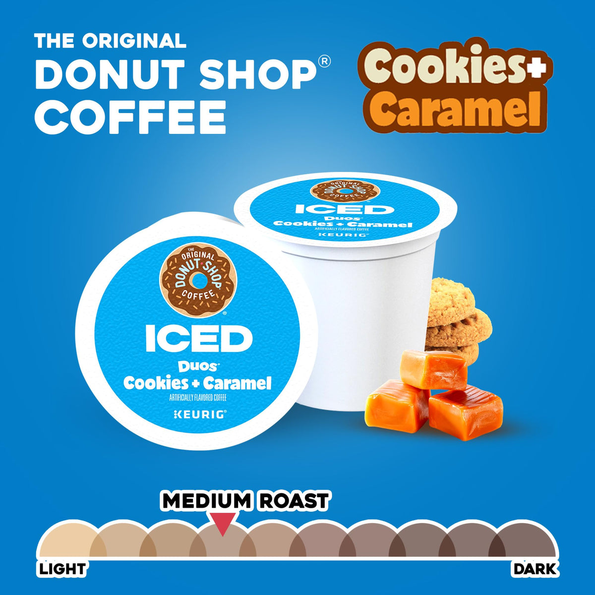 The Original Donut Shop ICED Duos Cookies + Caramel Coffee K-Cups — 60 Count (6 Packs of 10)