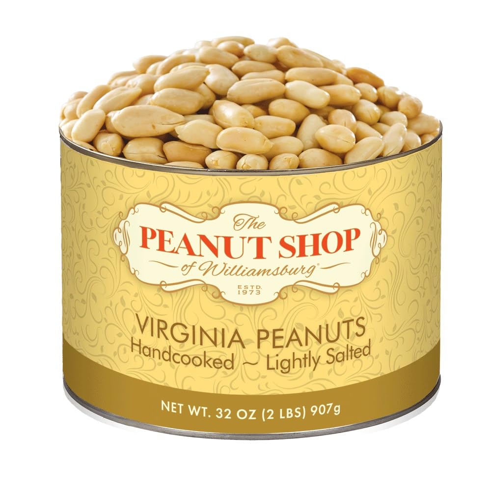 The Peanut Shop of Williamsburg Extra-Large Handcooked Lightly Salted Virginia Peanuts – 32 oz Tin | Non-GMO, Kosher, Gluten-Free