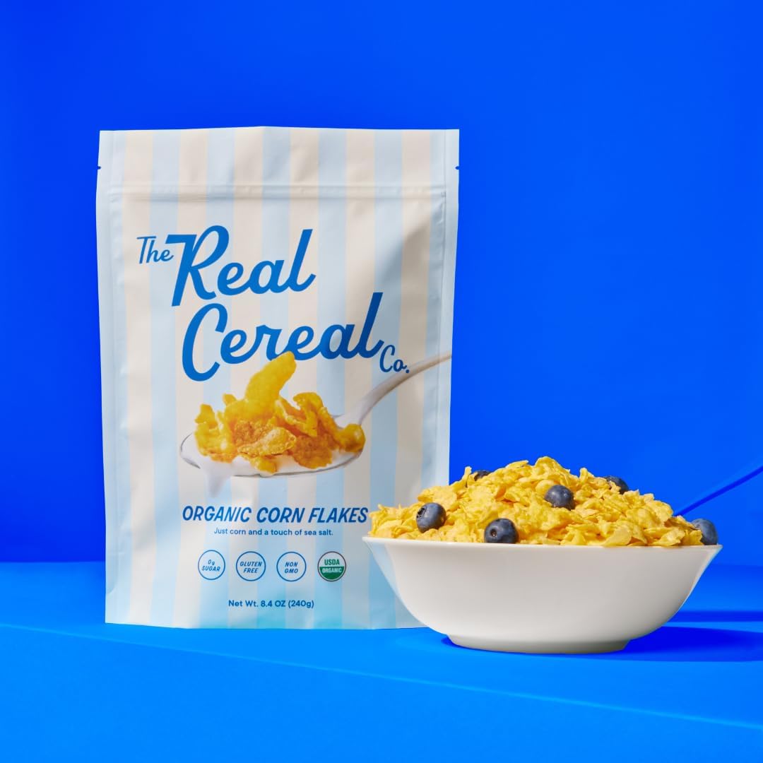 The Real Cereal Company Organic Corn Flakes Cereal 3-Pack – Zero Sugar, Gluten Free, Non-GMO, Made in USA