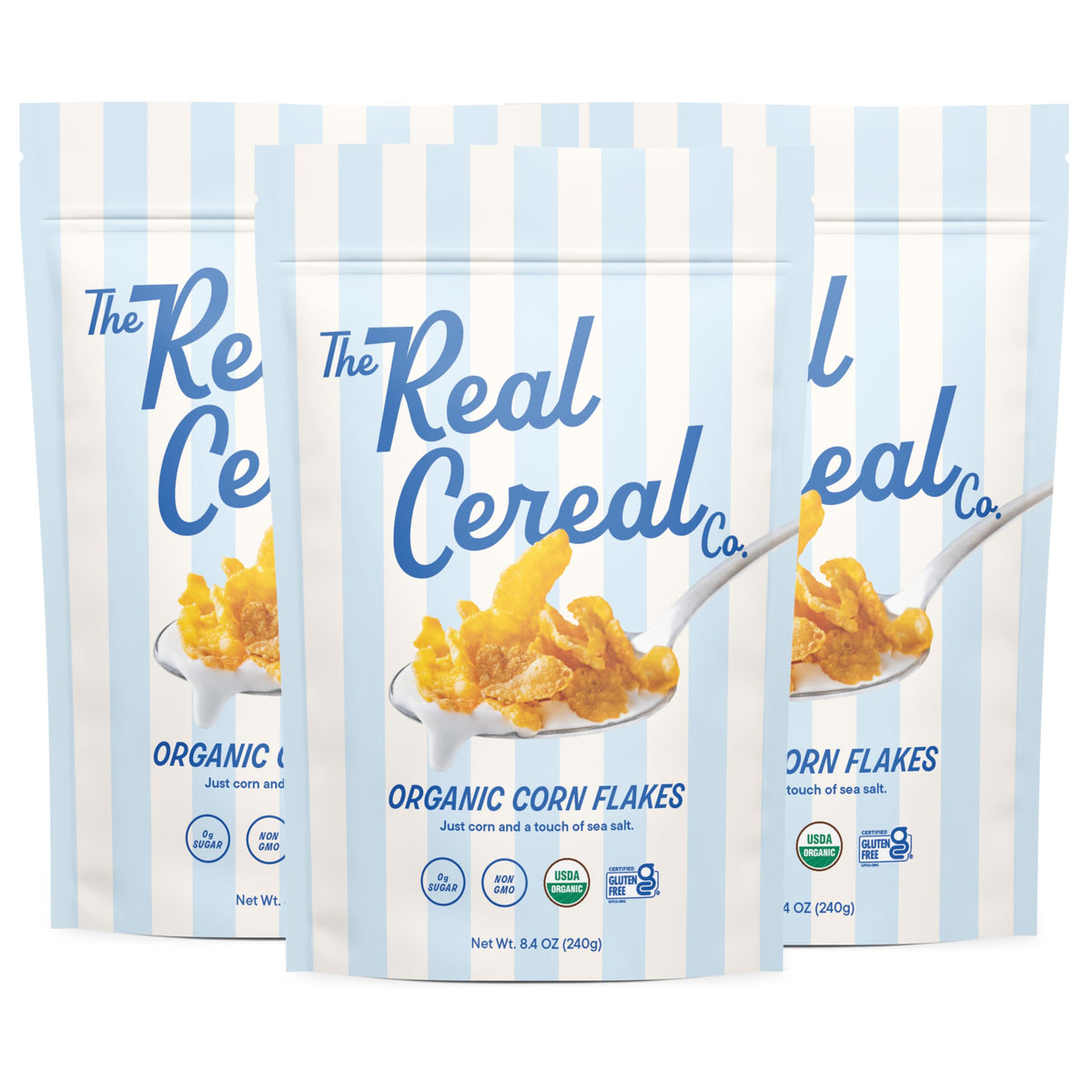 The Real Cereal Company Organic Corn Flakes Cereal 3-Pack – Zero Sugar, Gluten Free, Non-GMO, Made in USA