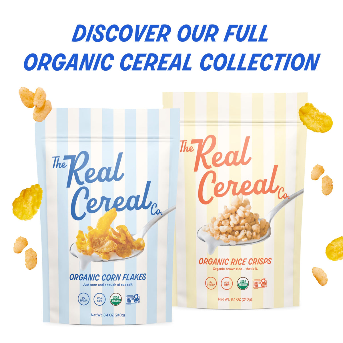 The Real Cereal Company Organic Corn Flakes Cereal 3-Pack – Zero Sugar, Gluten Free, Non-GMO, Made in USA