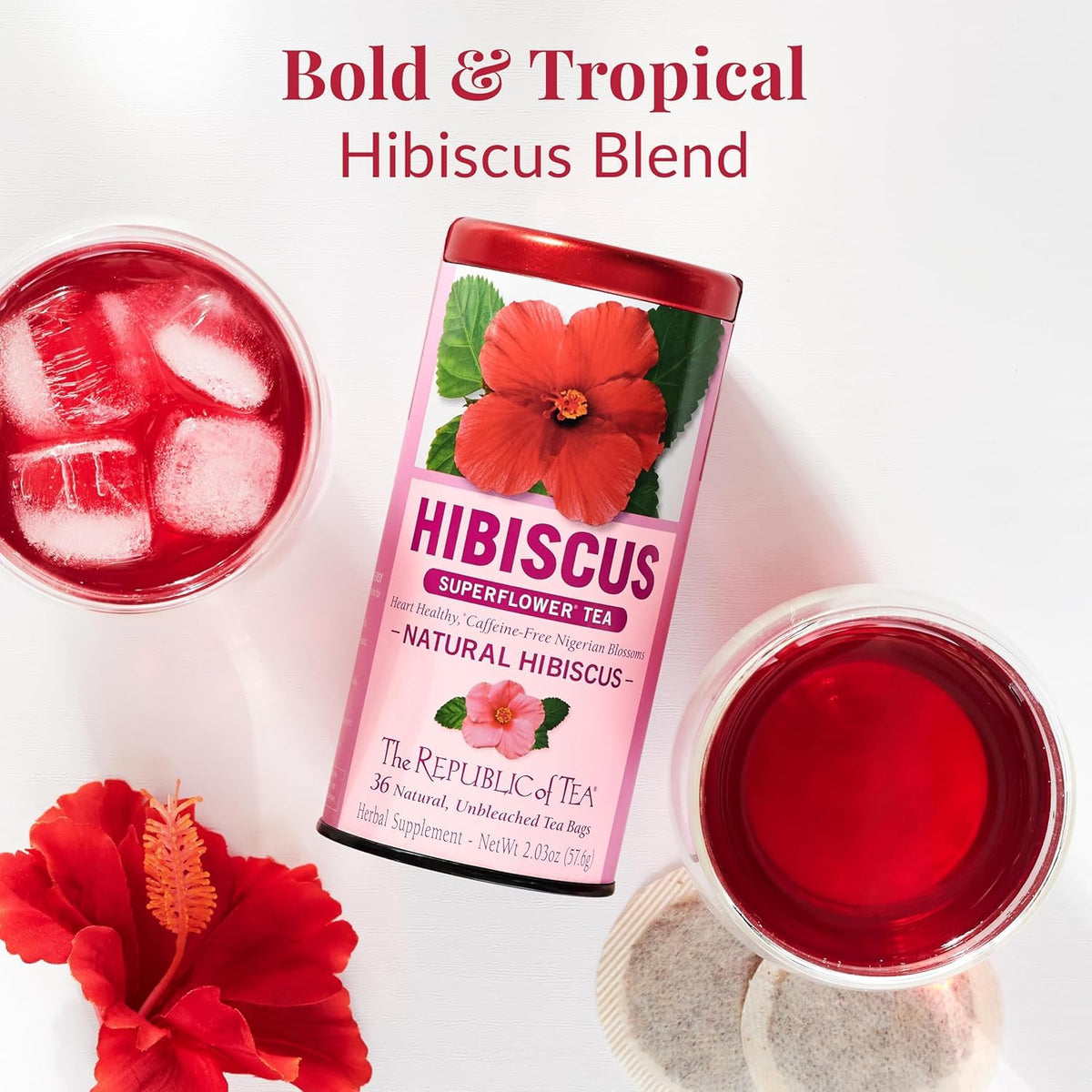 The Republic of Tea – Natural Hibiscus Tea Super Refill, 100 Tea Bags, Caffeine Free, Gluten Free