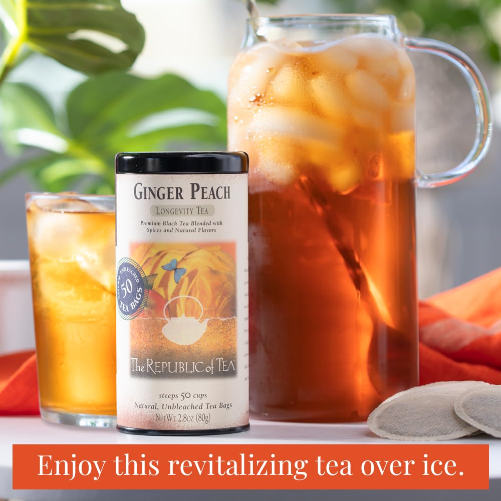 The Republic of Tea Ginger Peach Black Tea – Caffeinated, 100-Count Refill Pack