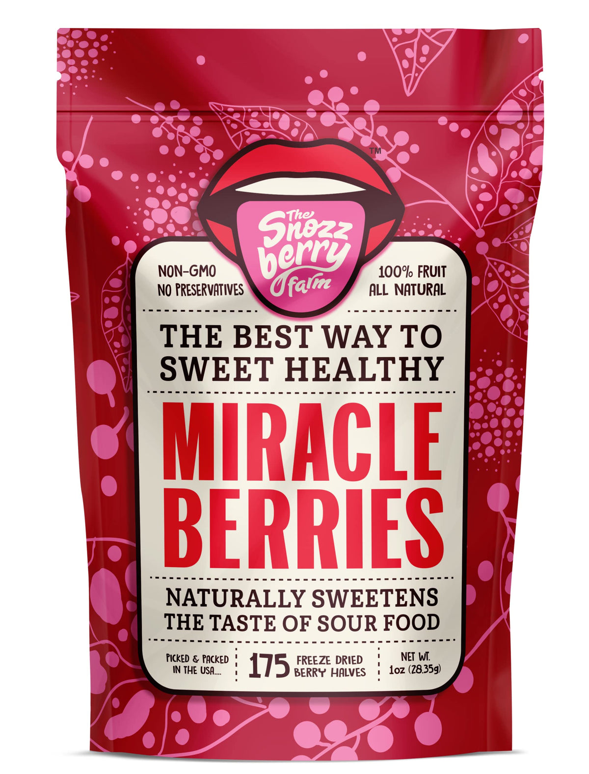 Miracle Berries by Snozzberry Farm | Freeze-Dried 175 Halves | USA-Grown | Turn Sour to Sweet | Bulk & Save