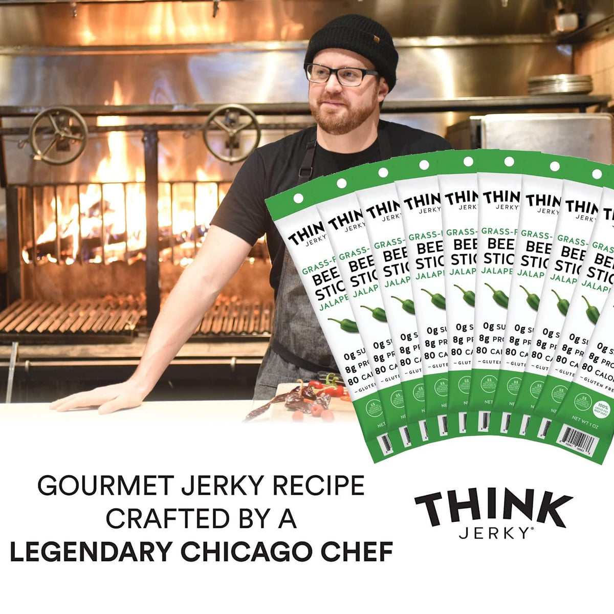 Think Jerky Jalapeño Beef Sticks — Gluten & Sugar Free, No Nitrates, Keto & Paleo High-Protein Snack (1 oz x10)