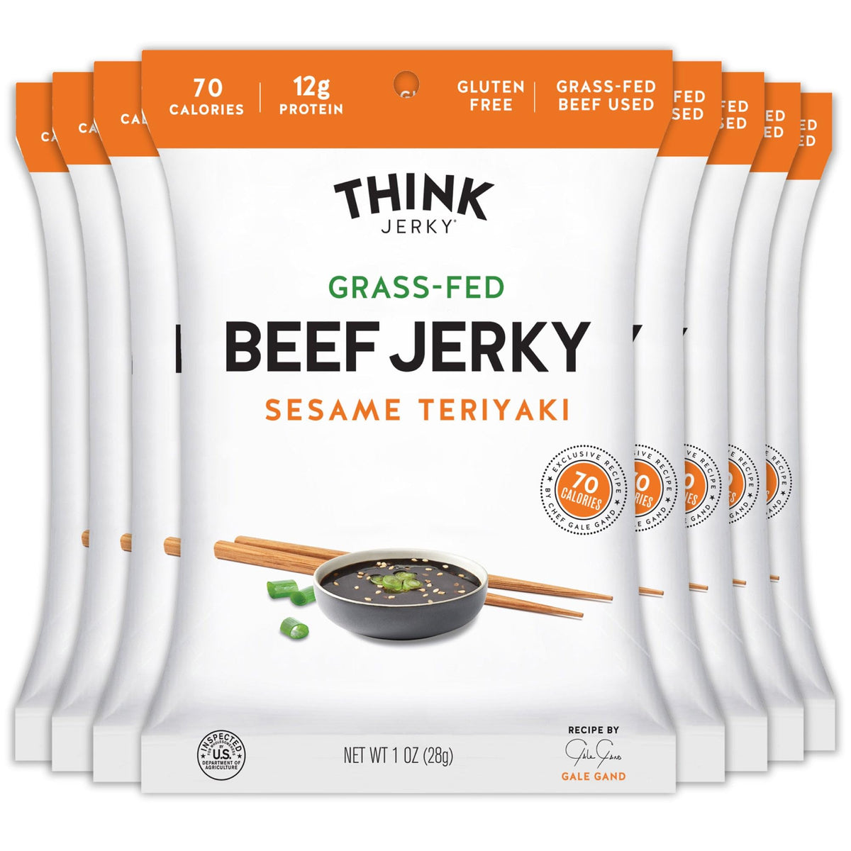 Think Jerky Sesame Teriyaki Beef Jerky – Grass-Fed, Gluten Free, High Protein (1 oz x8)