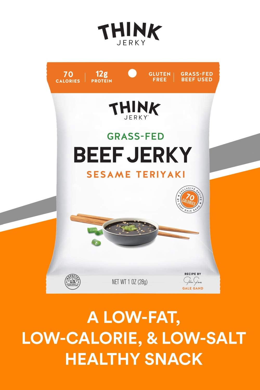 Think Jerky Sesame Teriyaki Beef Jerky – Grass-Fed, Gluten Free, High Protein (1 oz x8)