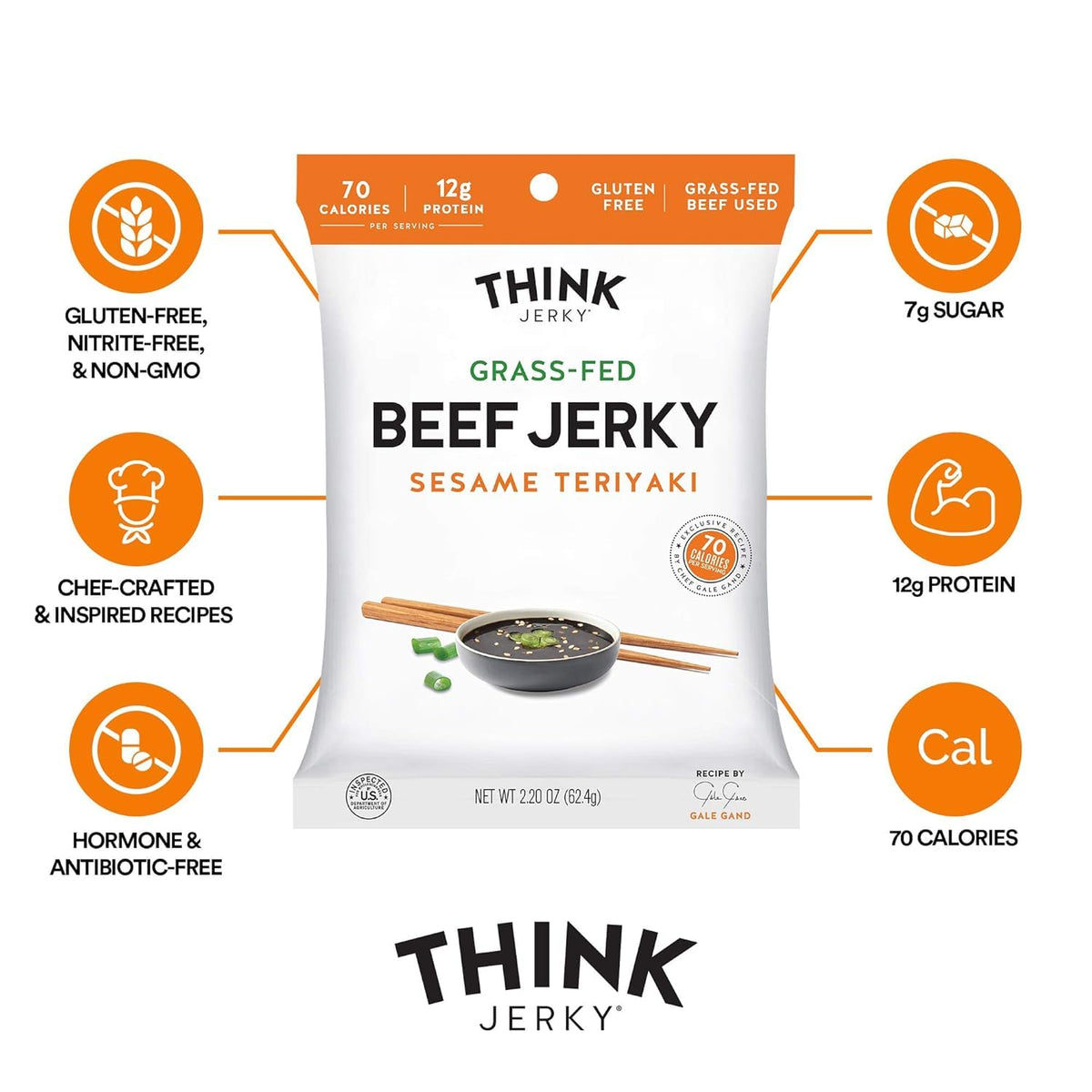 Think Jerky Beef & Turkey Jerky Variety Pack — Original, Sweet Chipotle, Sriracha Honey, Sesame Teriyaki (2.2 oz each) 4 Pack
