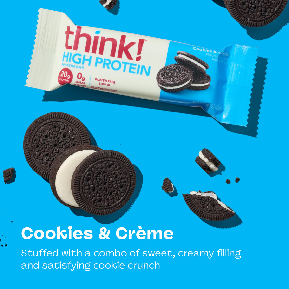 think! Cookies and Créme Protein Bars – 20g Protein, Gluten Free, Kosher, 2.1 oz, 10 Count
