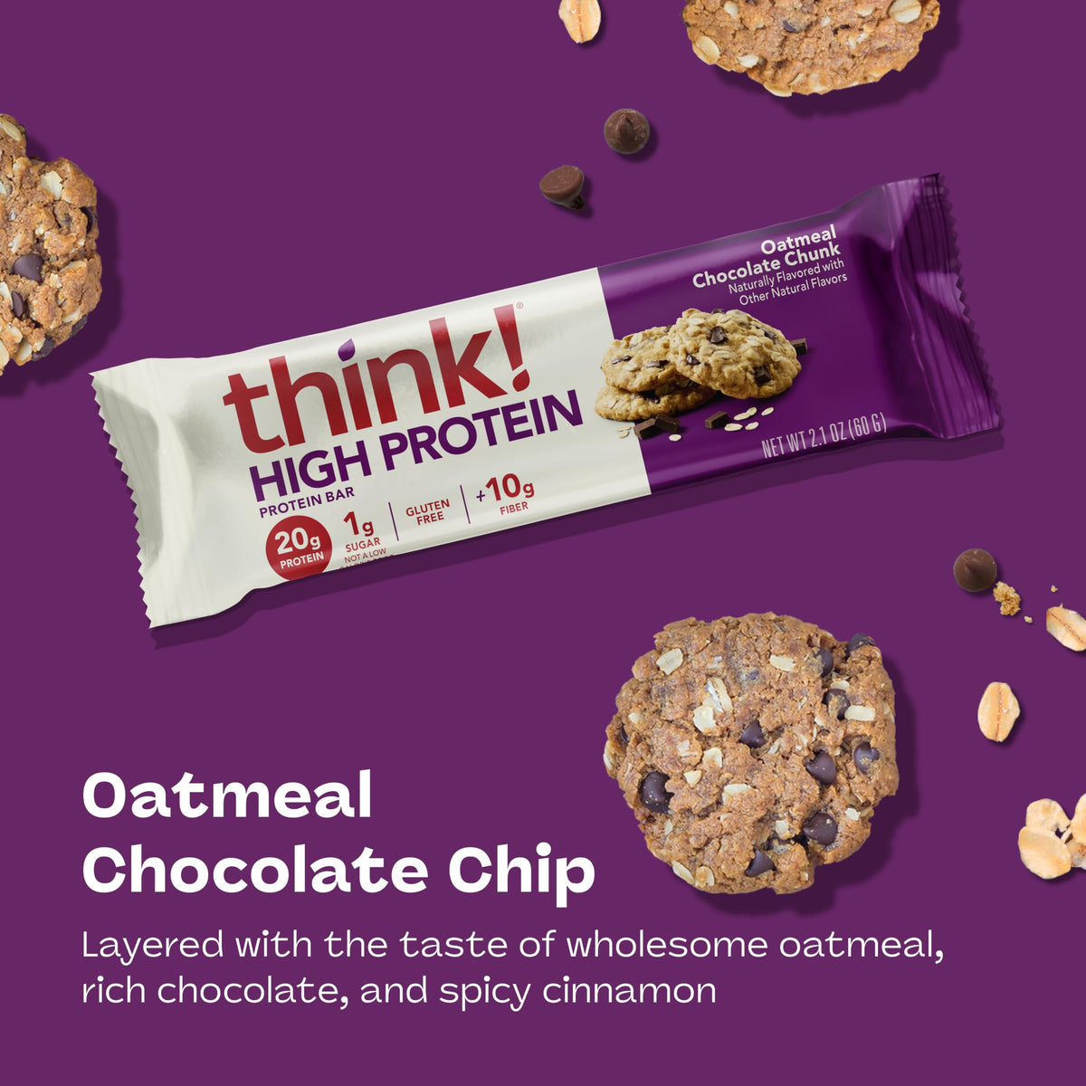 think! Protein Bars – Oatmeal Chocolate Chunk | Gluten Free, 20g Protein, 10g Fiber