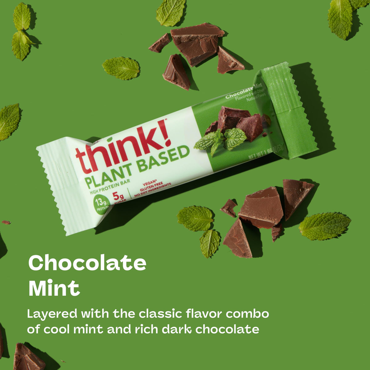 think! Vegan Protein Bars – Chocolate Mint, 13g Protein, 5g Sugar, 10 Count