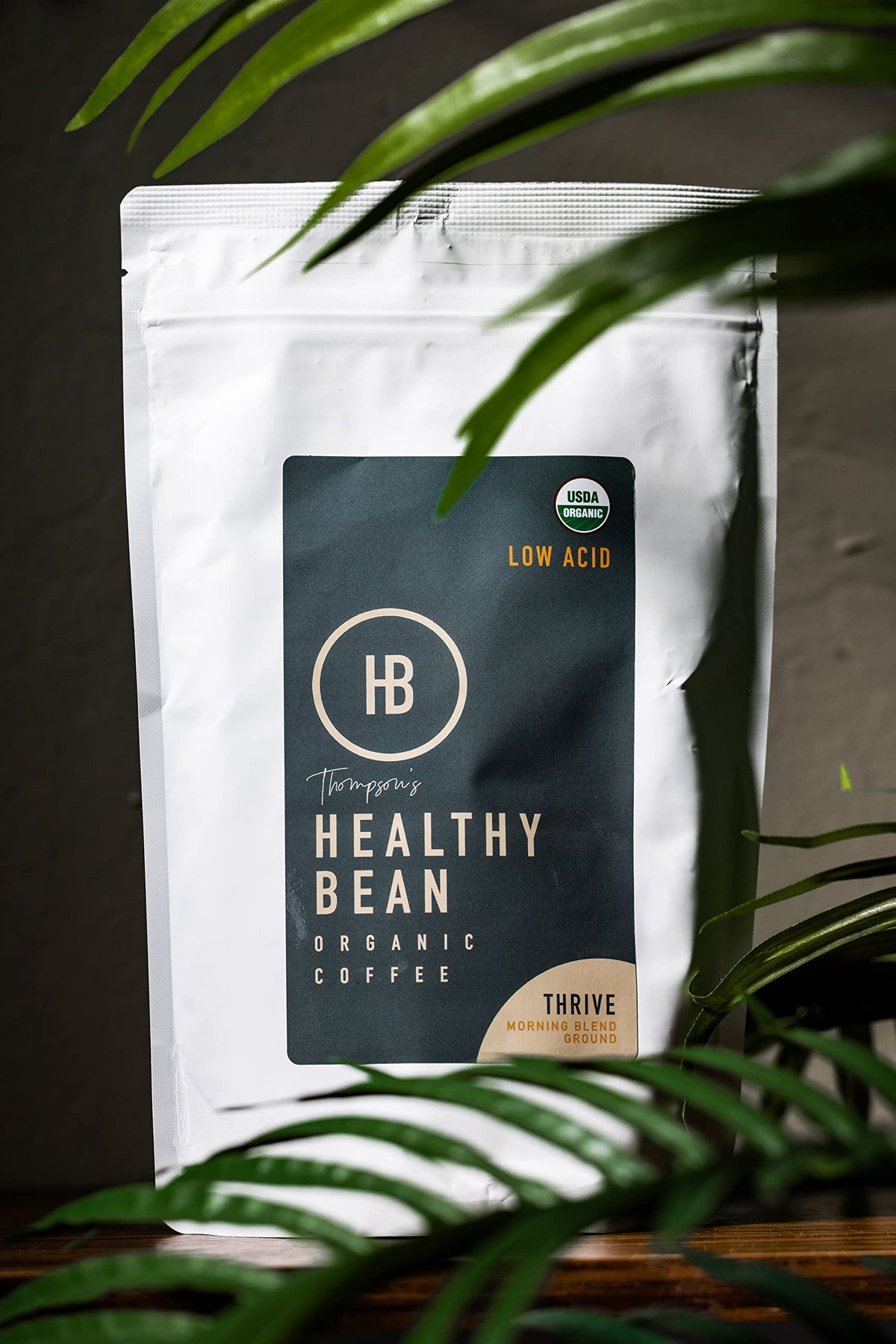 Thompson's Healthy Bean Thrive Morning Blend – Organic Low-Acid Ground Coffee, Medium Roast, 11oz