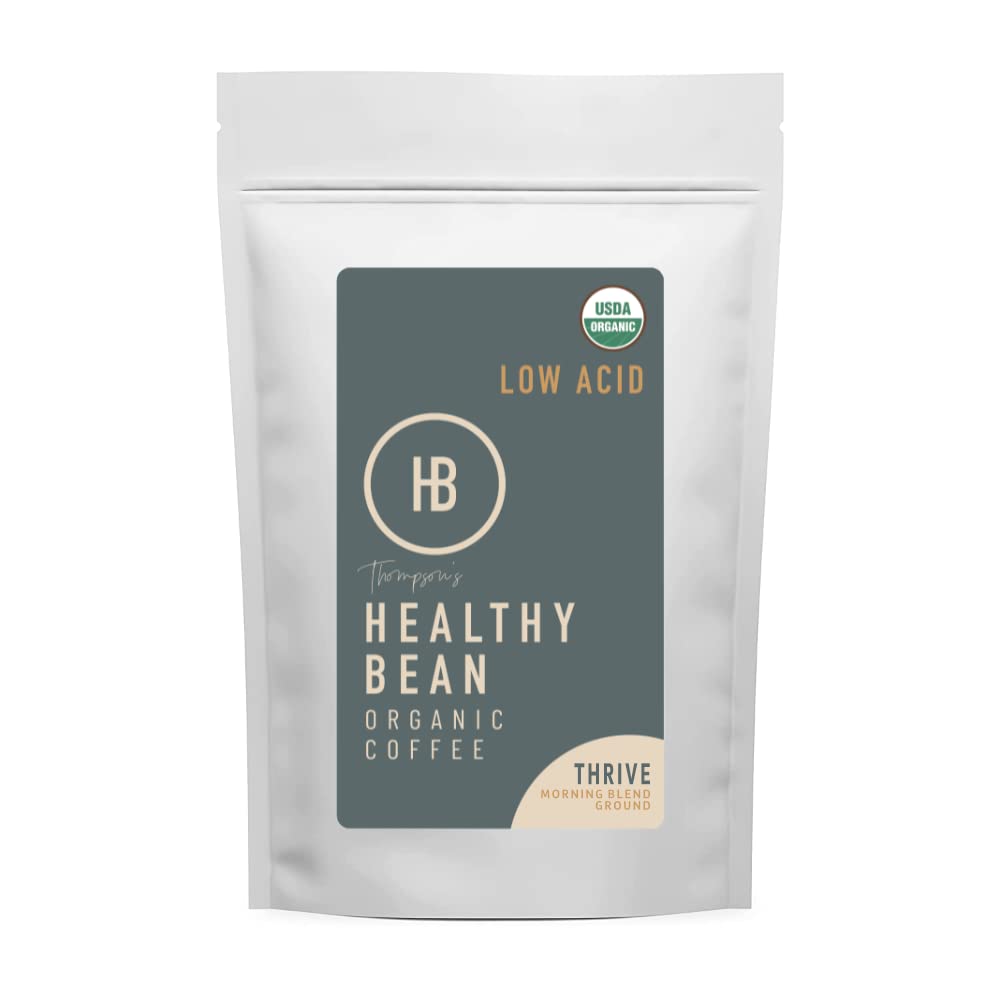 Thompson's Healthy Bean Thrive Morning Blend – Organic Low-Acid Ground Coffee, Medium Roast, 11oz