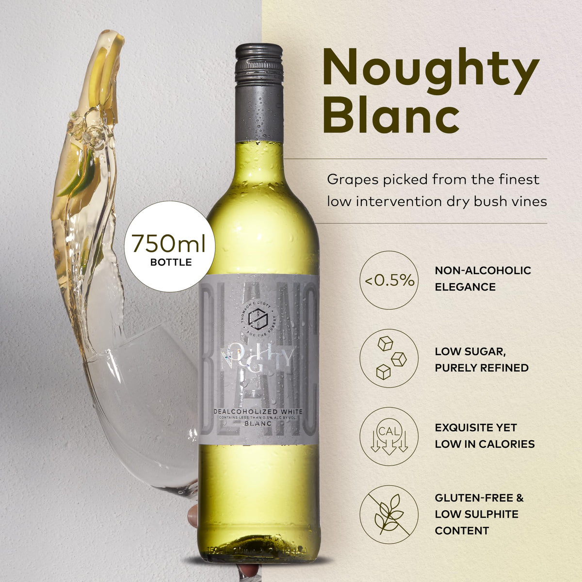 Thomson & Scott Noughty Blanc – Non-Alcoholic White Wine (<0.5% ABV), Organic Chenin Blanc & Chardonnay, 750ml
