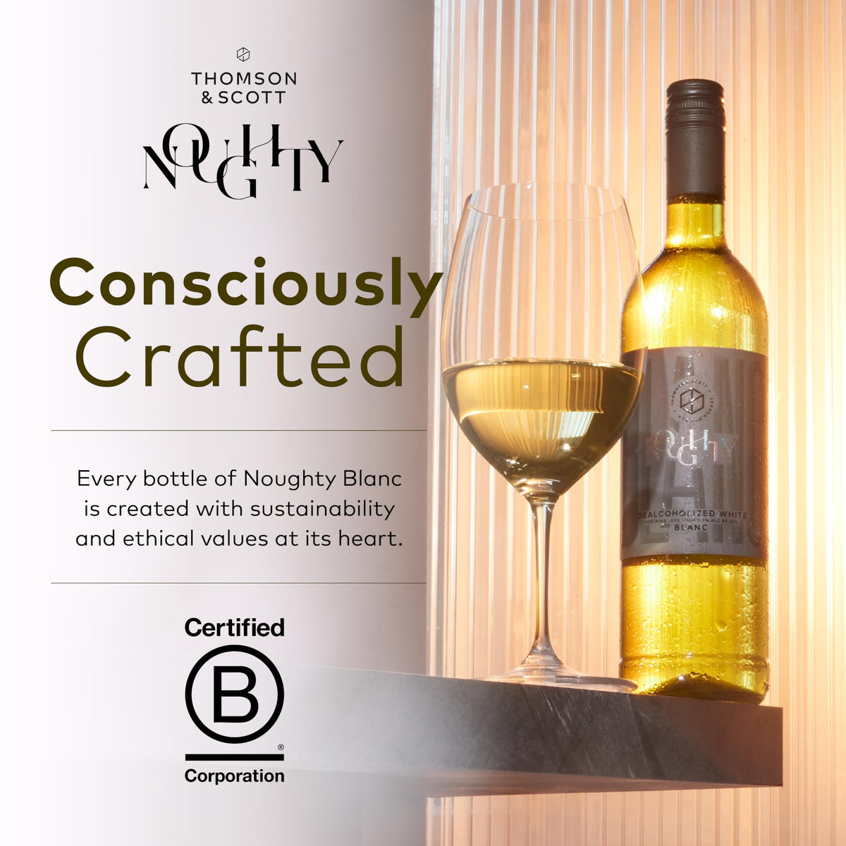 Thomson & Scott Noughty Blanc – Non-Alcoholic White Wine (<0.5% ABV), Organic Chenin Blanc & Chardonnay, 750ml