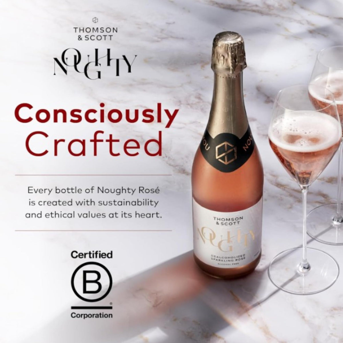 Thomson & Scott Noughty Sparkling Wine Celebration Bundle – Rosé + Chardonnay, 0% ABV, Organic