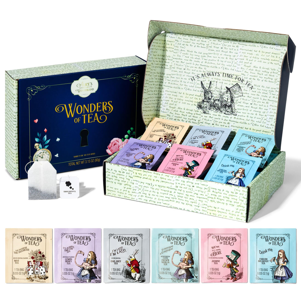 Thoughtfully Alice’s Adventures in Wonderland Tea Gift Set – 90 Bags, 6 Flavors