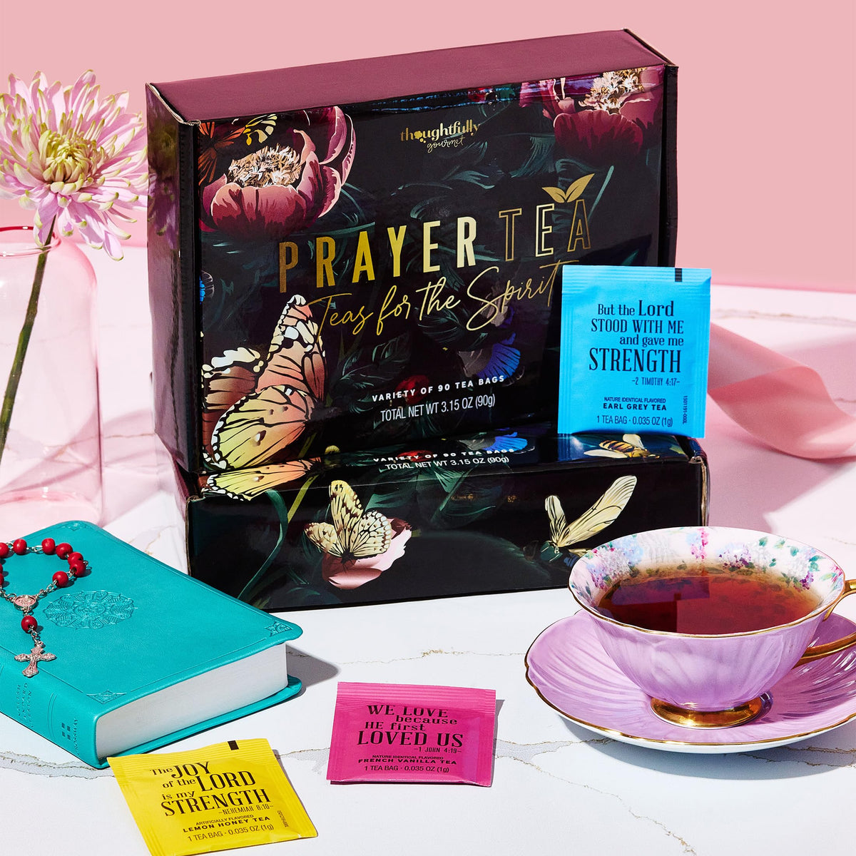 Thoughtfully Tea Affirmations Gift Set for Women – 90 Tea Bags, 6 Flavors, Bible Verses