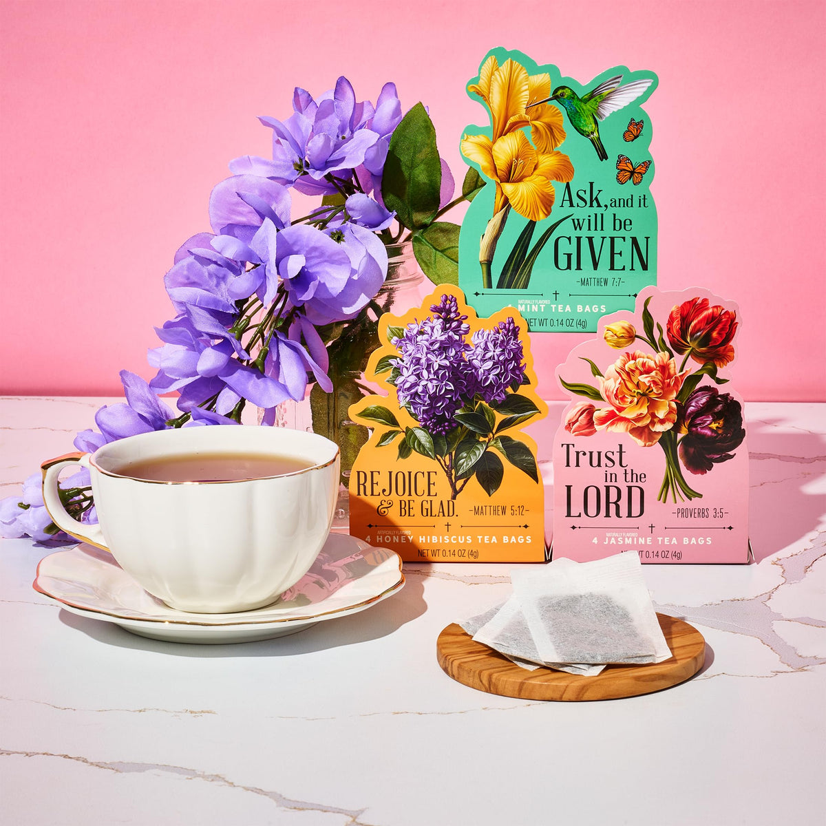 Thoughtfully Tea Affirmations Gift Set - 15 Floral Boxes with Bible Verses