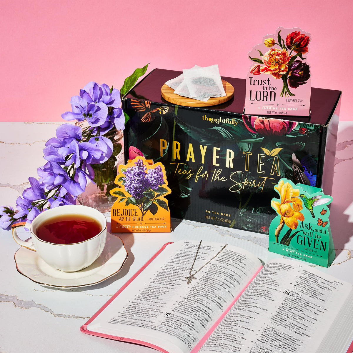 Thoughtfully Tea Affirmations Gift Set - 15 Floral Boxes with Bible Verses