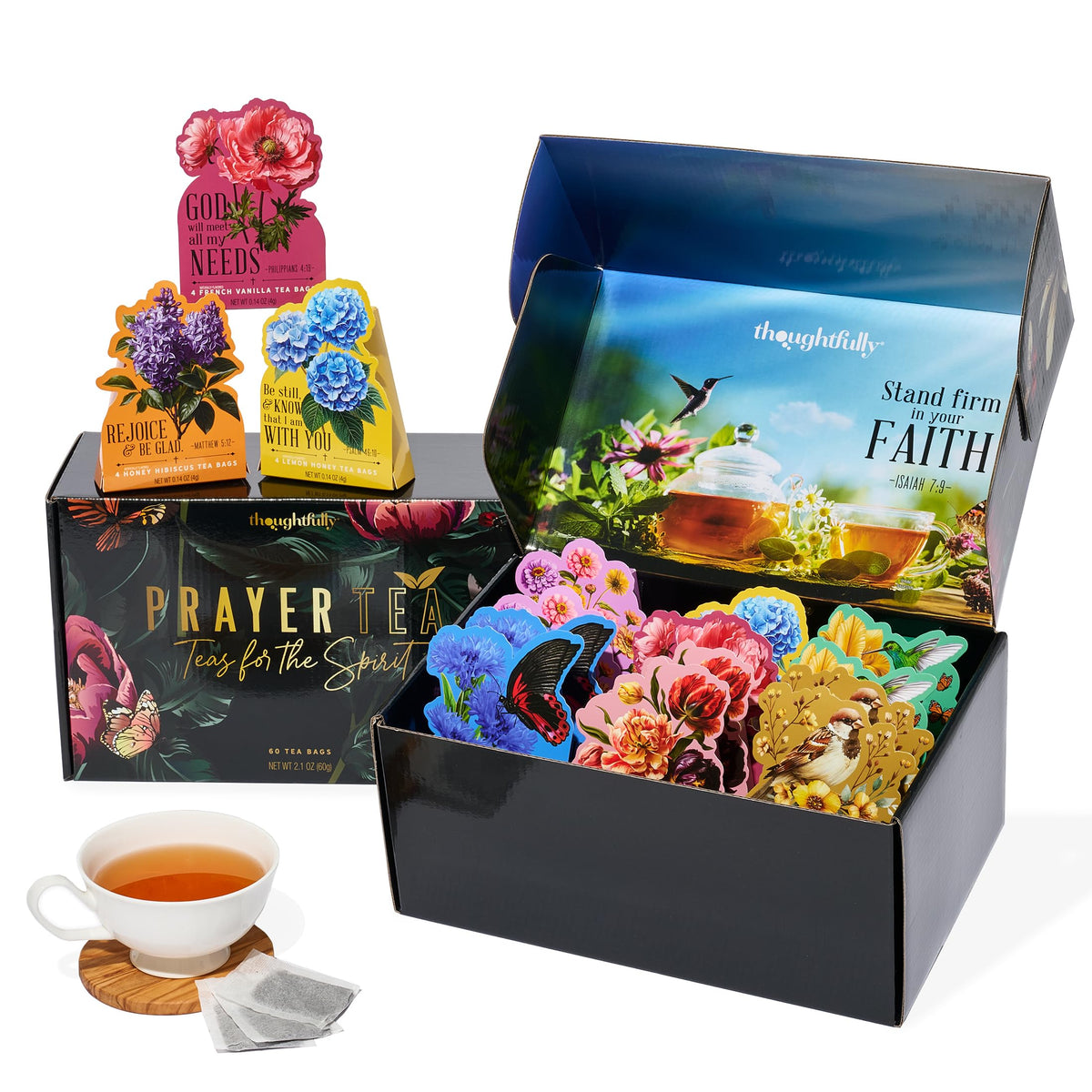 Thoughtfully Tea Affirmations Gift Set - 15 Floral Boxes with Bible Verses