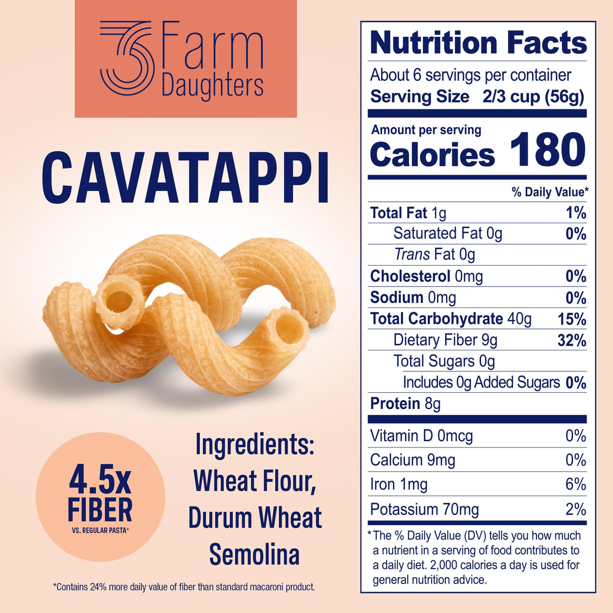 Three Farm Daughters High Fiber Pasta Variety Pack – Penne, Elbow, Rotini & Cavatappi, Low GI, Non-GMO, Low Net Carb, Made in USA, 12 oz (4 Pack)