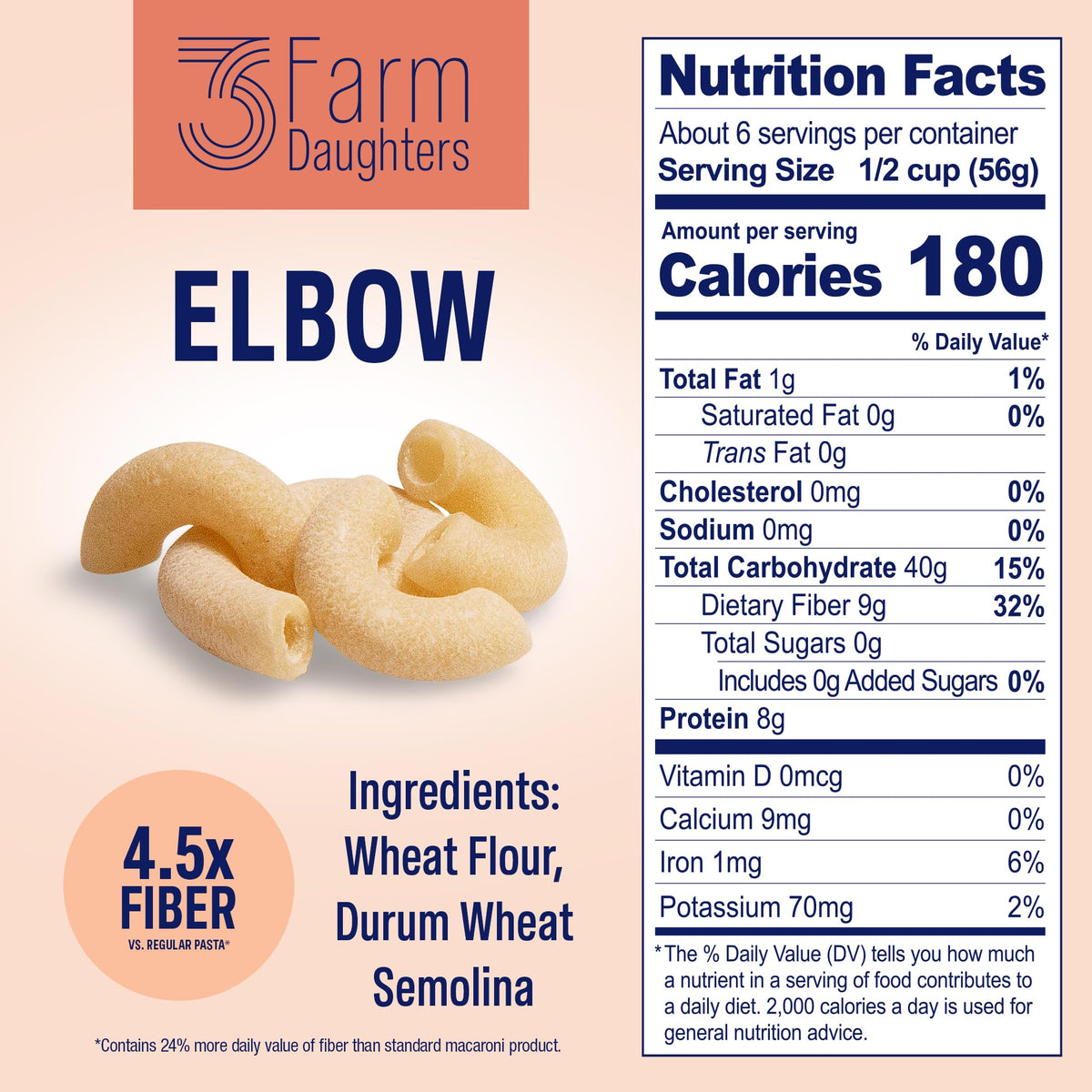 Three Farm Daughters High Fiber Pasta Variety Pack – Penne, Elbow, Rotini & Cavatappi, Low GI, Non-GMO, Low Net Carb, Made in USA, 12 oz (4 Pack)