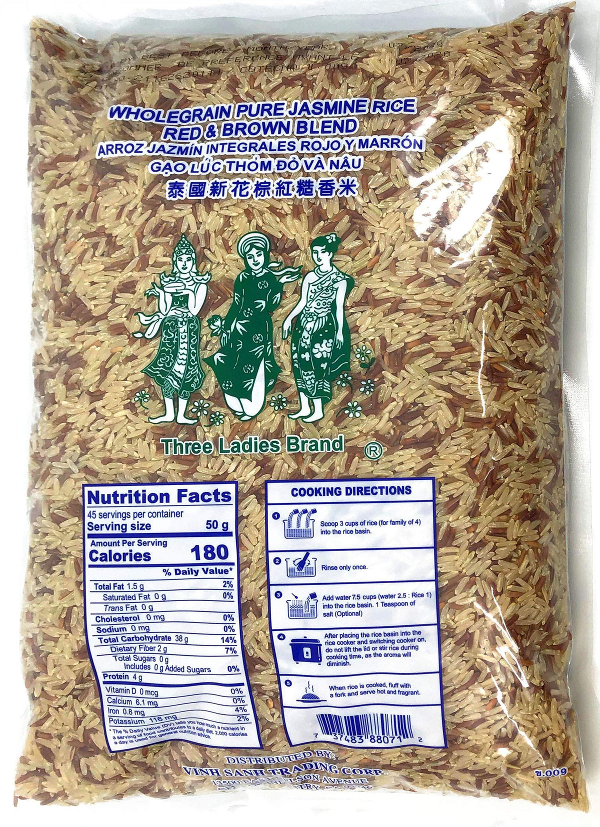Three Ladies Brand 5 lb Whole Grain Jasmine Rice Red & Brown Blend