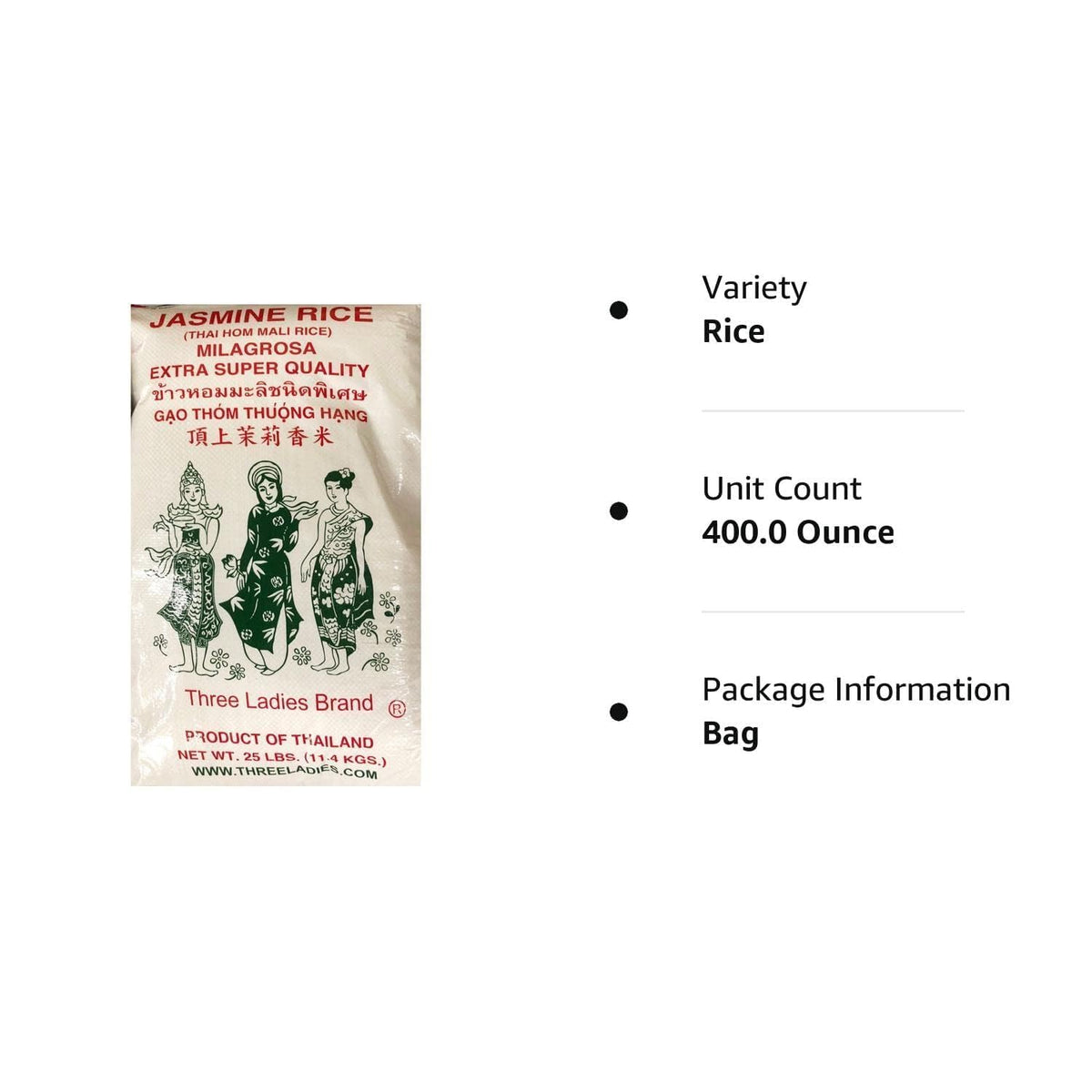 Three Ladies Rice – Jasmine Extra Super Quality, 25 lbs