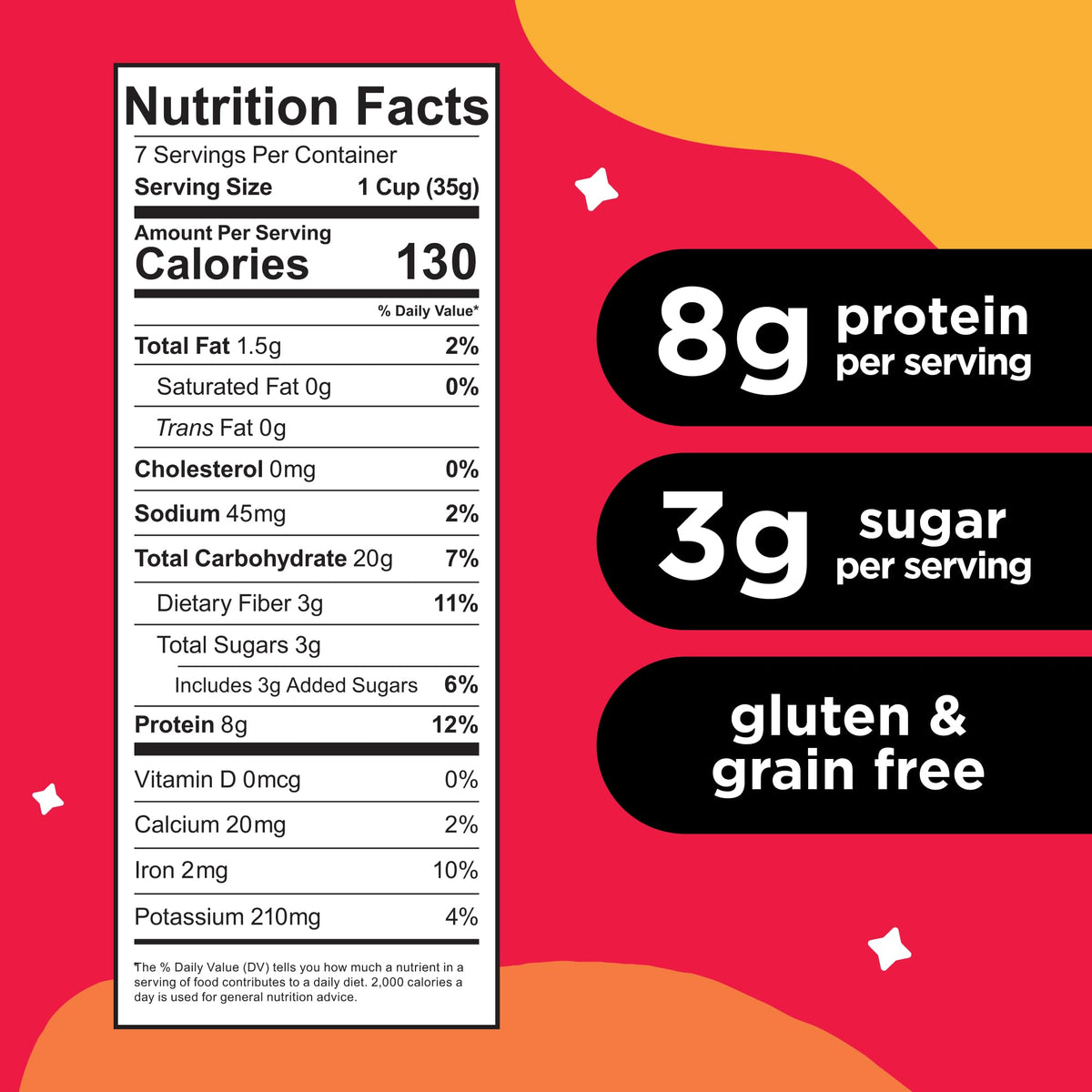 Three Wishes Grain-Free Protein Breakfast Cereal – 8g Protein, 3g Sugar, Gluten Free, Vegan, Non-GMO, Organic Cane Sugar & Cinnamon – Fruity, 6-Pack