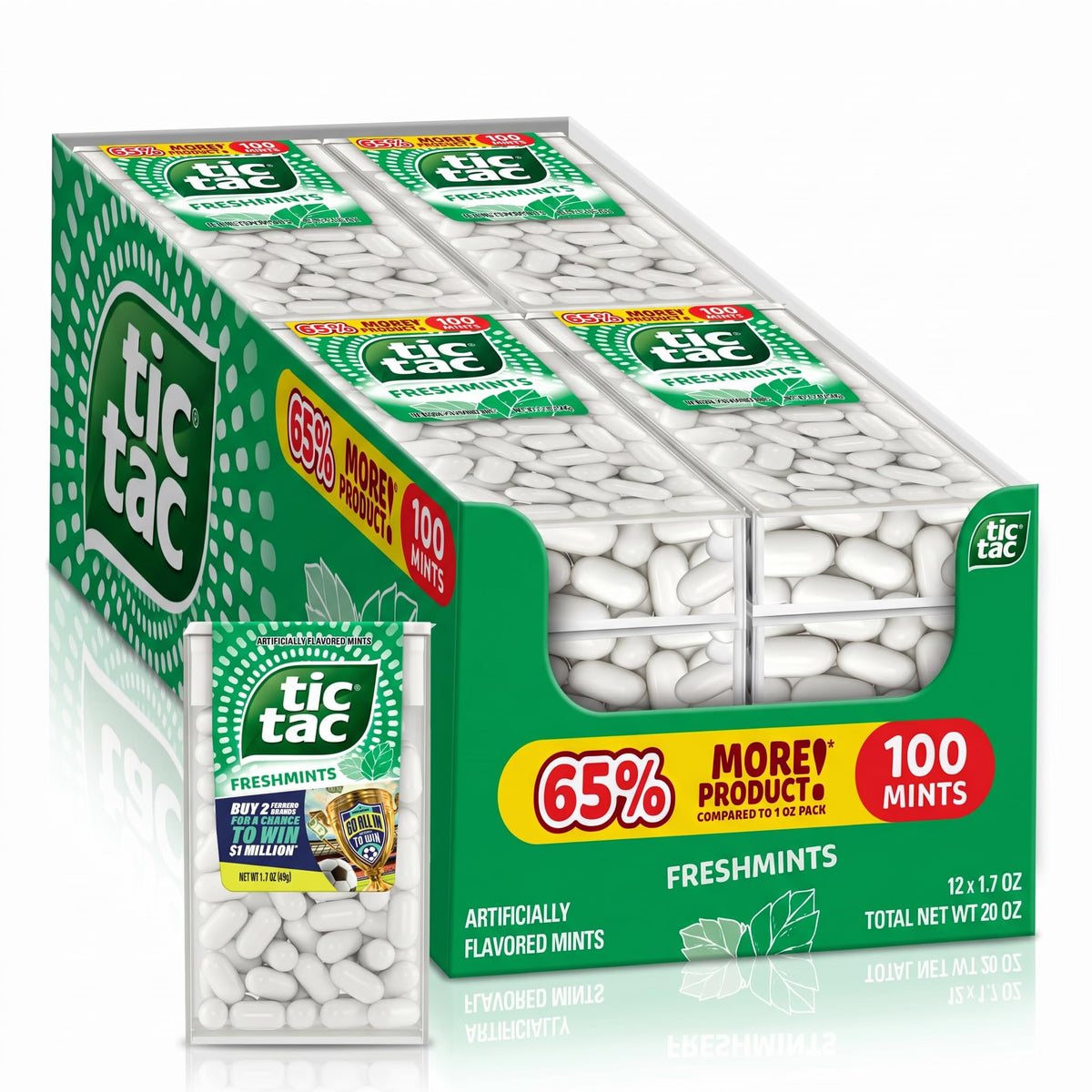 Tic Tac Freshmints: On-the-Go Breath Mints, 12-Pack Bulk (100 Mints per Pack, 1.7 oz Each)