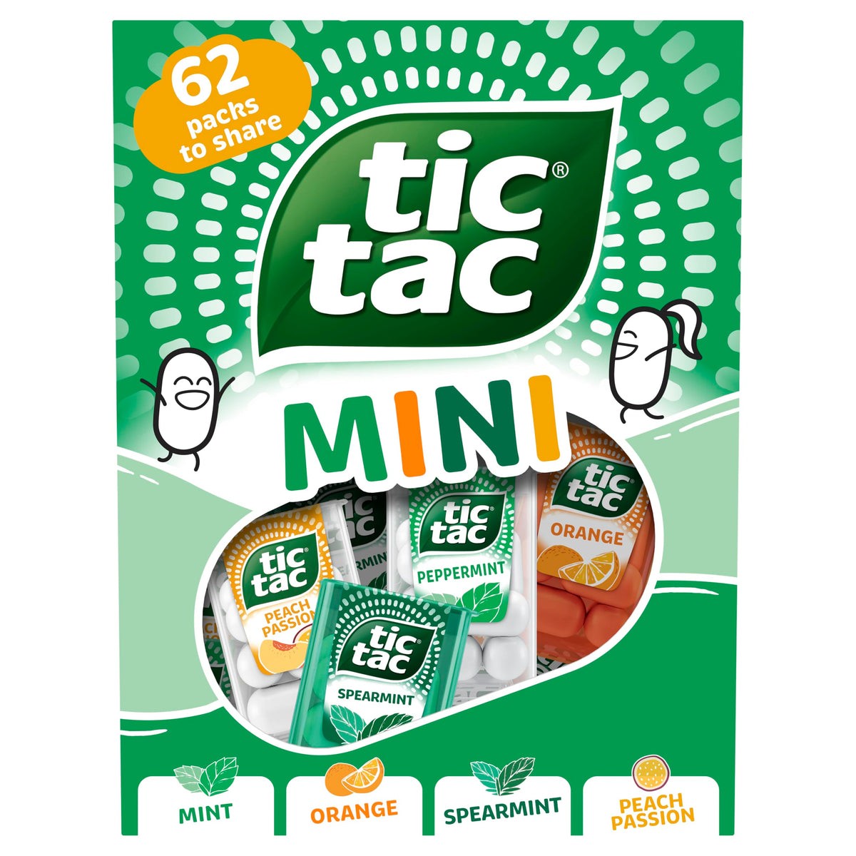 Tic Tac Mini Mints Variety Share Pack — 62 Count, 211g (Orange Peppermint, Spearmint, Peach-Passion)