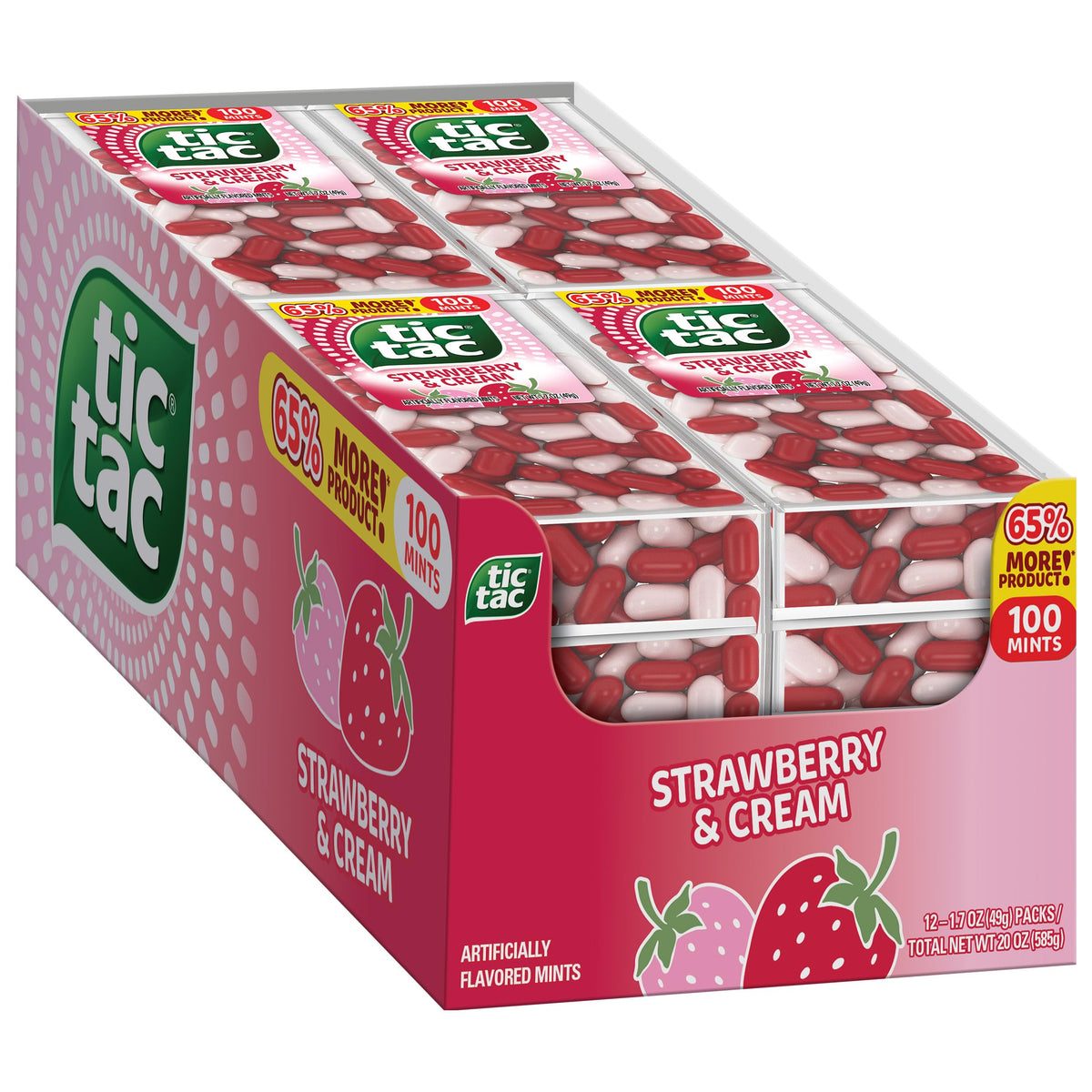 Tic Tac Strawberry & Cream Mints – 100 Mints, 12-Pack, On-the-Go