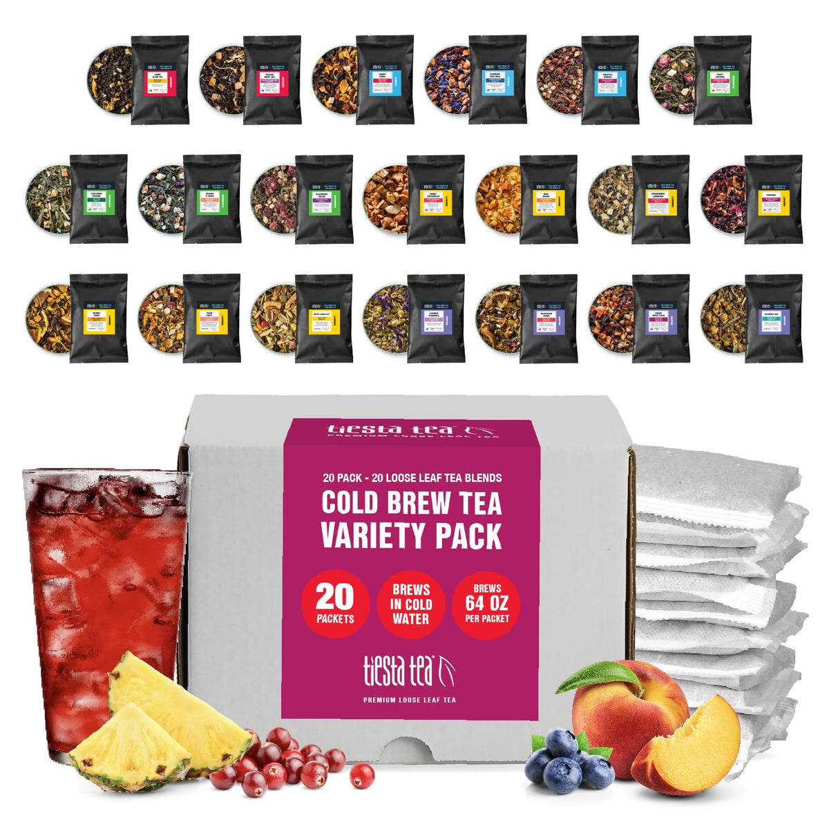 Tiesta Tea Cold Brew Variety Pack – 20-Pack Premium Loose Leaf Blends