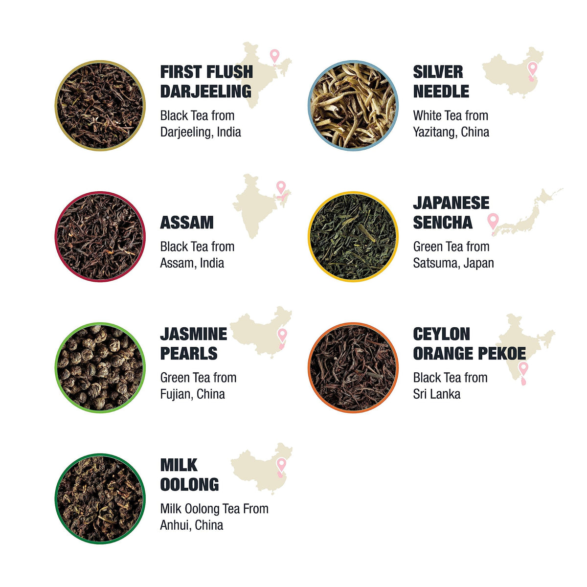 Tiesta Tea Single Origin Sampler Dry Flight Set — 7 Pouches, Hot & Iced, Mother's Day Gift