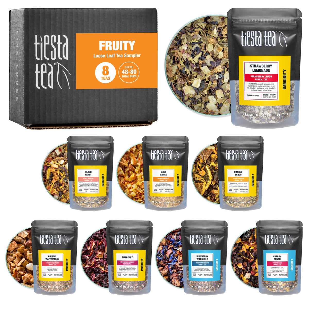 Tiesta Tea Fruity Sampler Dry Flight Set — Caffeine-Free Loose Leaf Teas, Hot & Iced