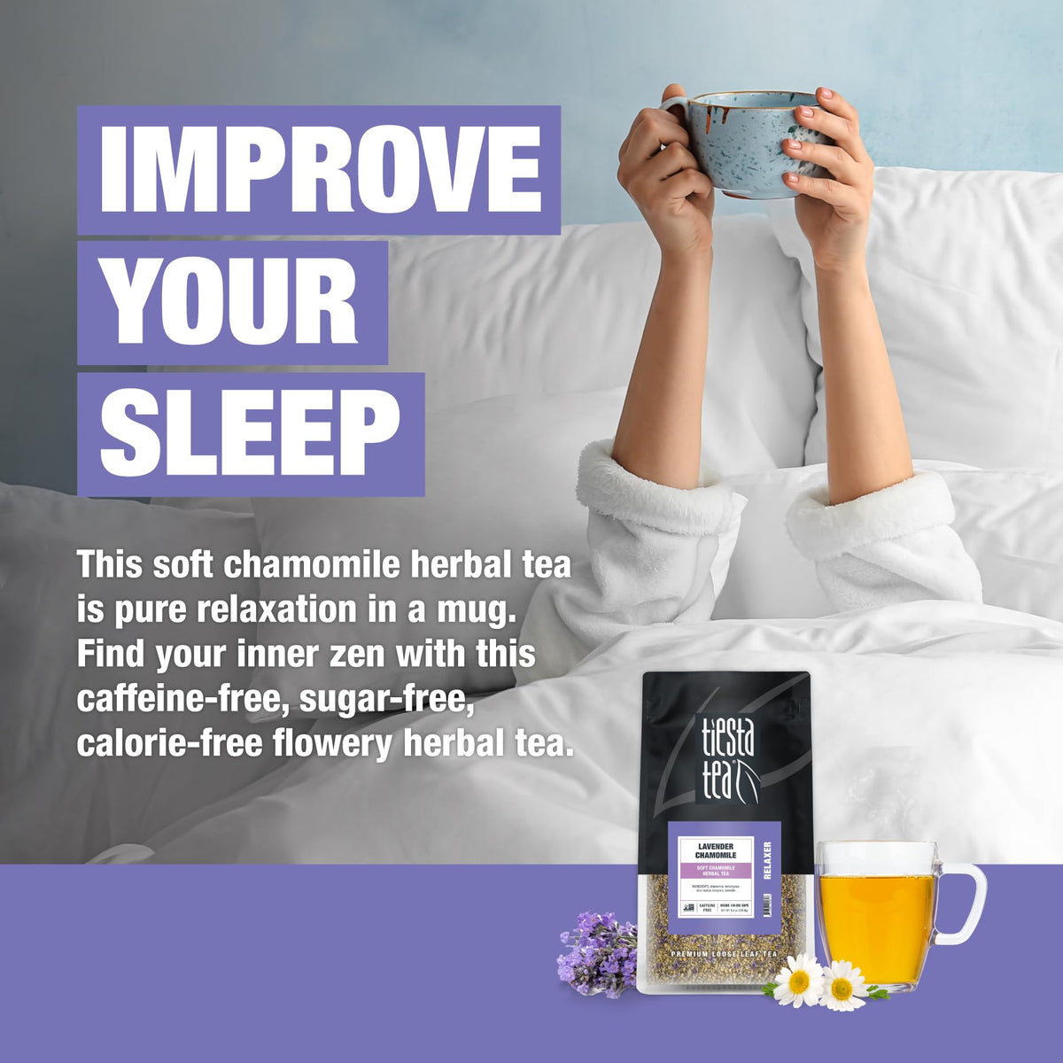 Tiesta Tea Lavender Chamomile Herbal Tea — Caffeine-Free Calming Blend (8 oz, 200 Cups)