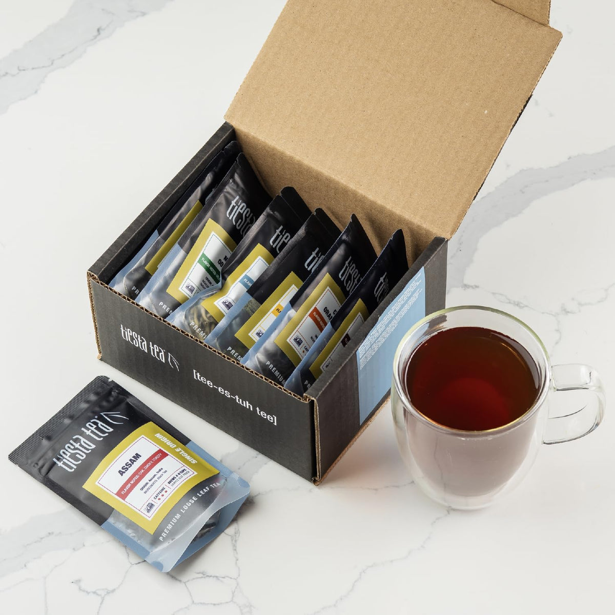 Tiesta Tea Single Origin Sampler Dry Flight Set — 7 Pouches, Hot & Iced, Mother's Day Gift