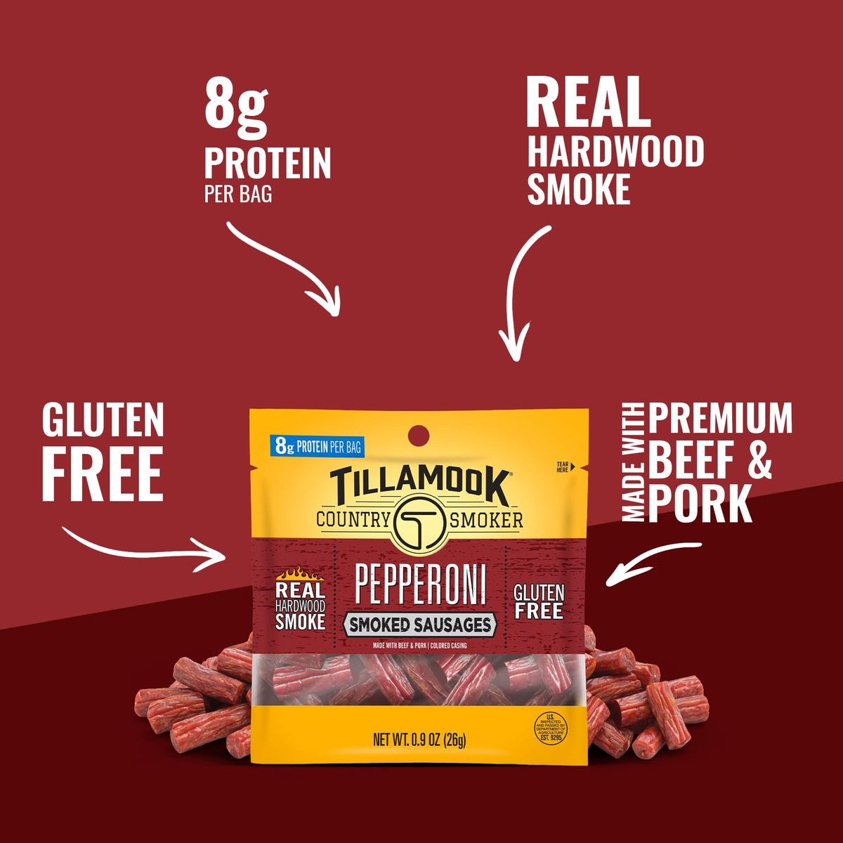 Tillamook Country Smoker Pepperoni Smoked Sausages – Real Hardwood, 8g Protein