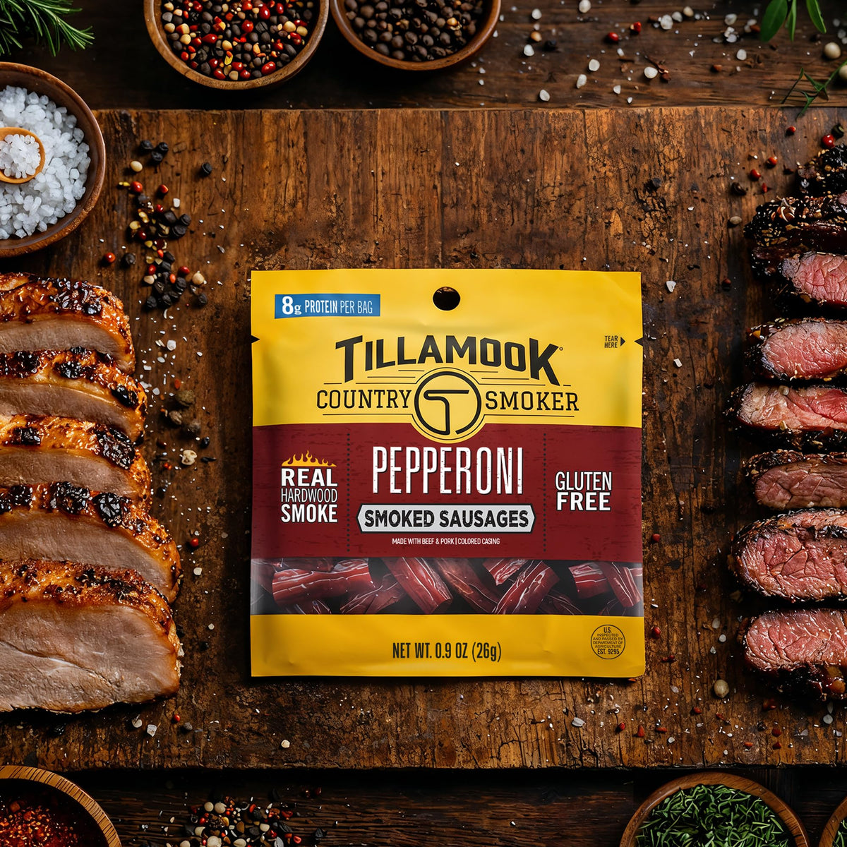 Tillamook Country Smoker Pepperoni Smoked Sausages – Real Hardwood, 8g Protein