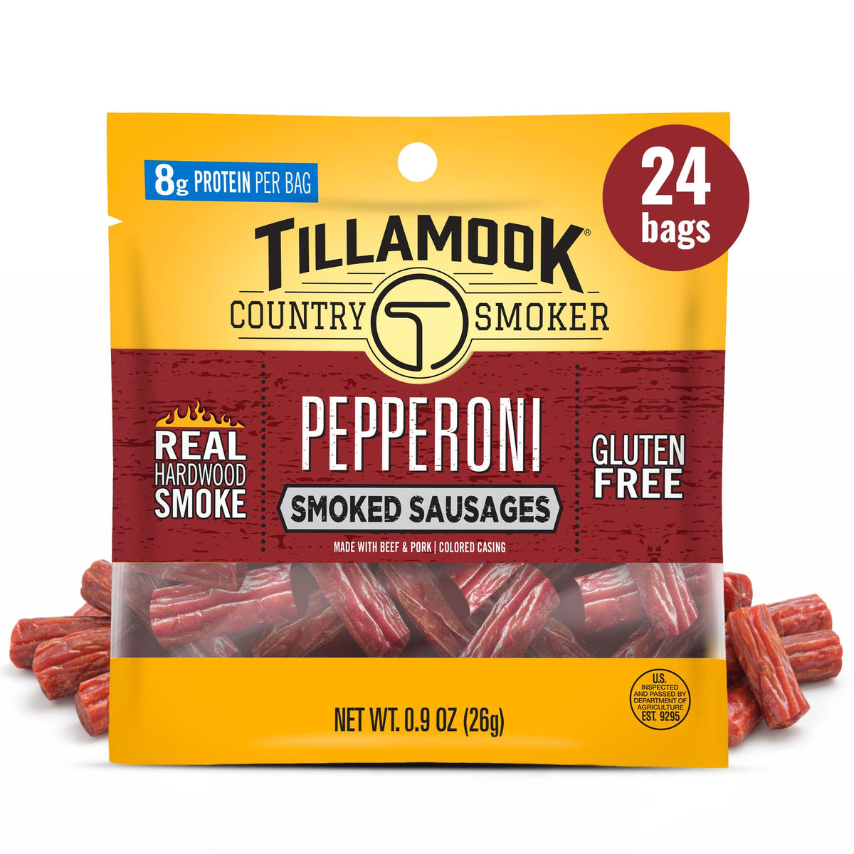 Tillamook Country Smoker Pepperoni Smoked Sausages – Real Hardwood, 8g Protein
