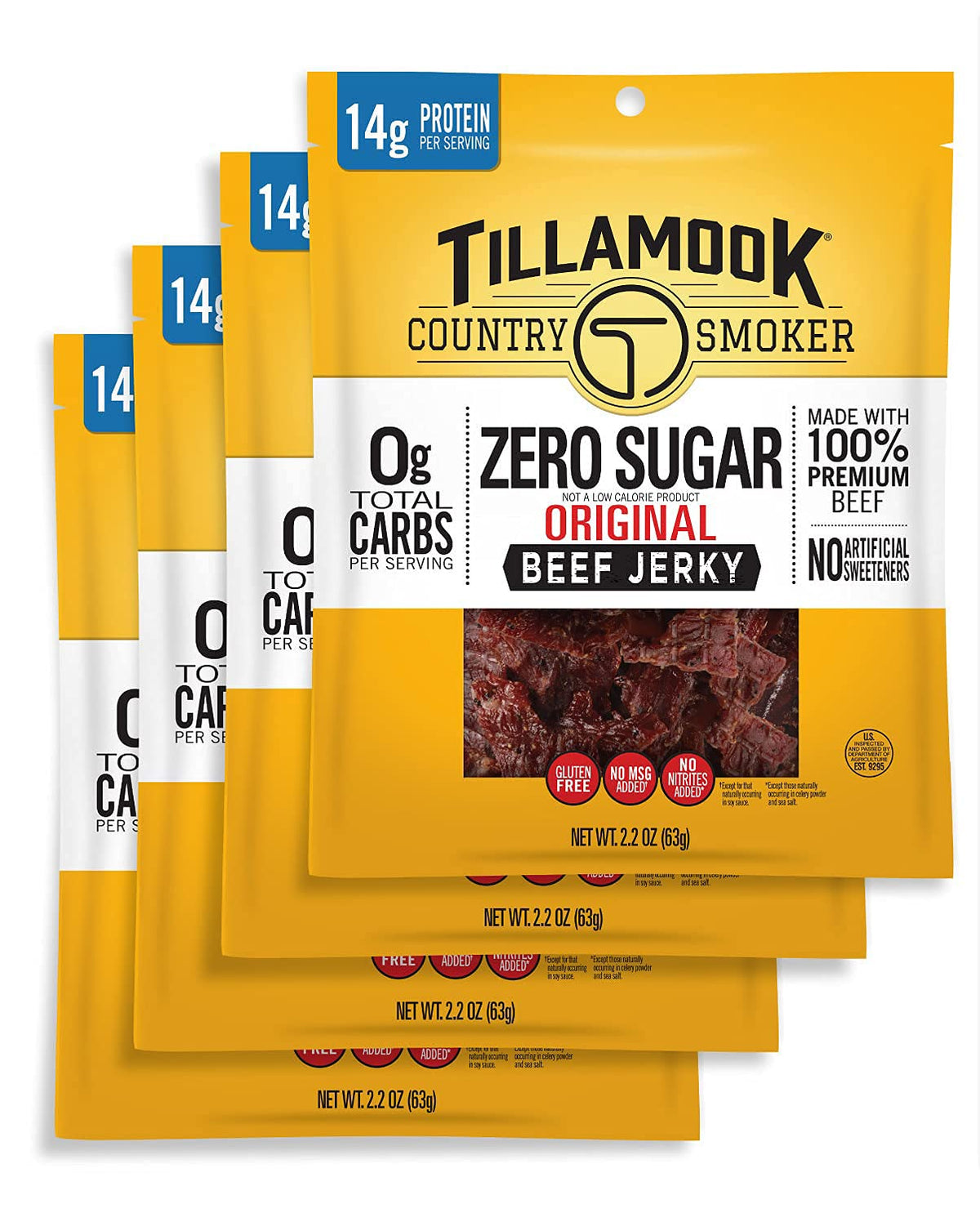 Tillamook Country Smoker Keto Zero Sugar Beef Jerky - Original 2.2oz (Pack of 4)